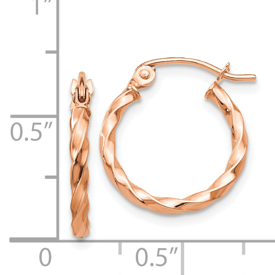 Pendientes de aro retorcido de oro rosa de 14 K TF605 - Imagen 4 de 4