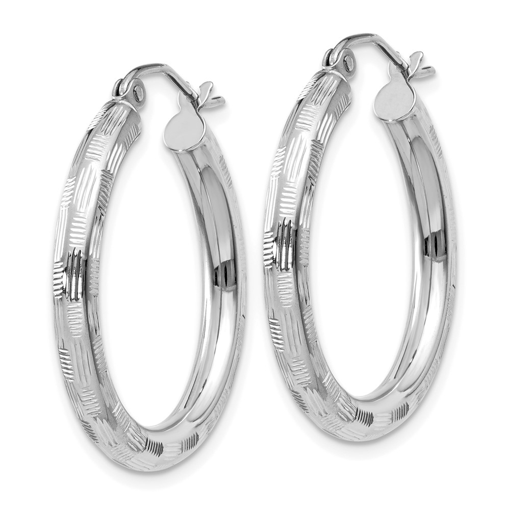 14k White Gold Diamond-cut Hoop Earrings (TF623)