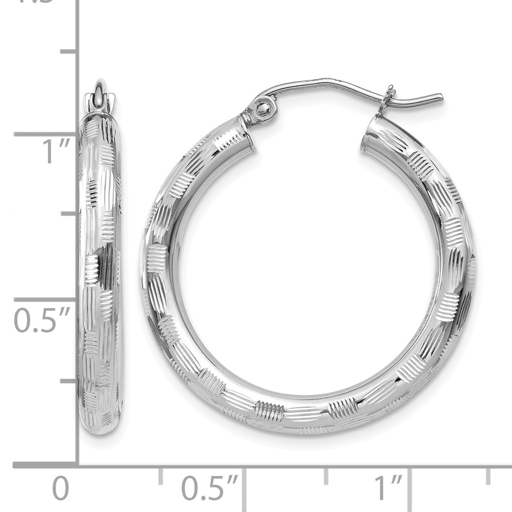 14k White Gold Diamond-cut Hoop Earrings (TF623)