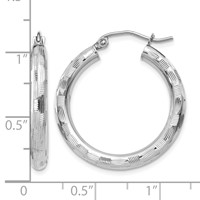 14K White Gold 3x 20mm Diamond-cut Tube Hoop Earrings view 4