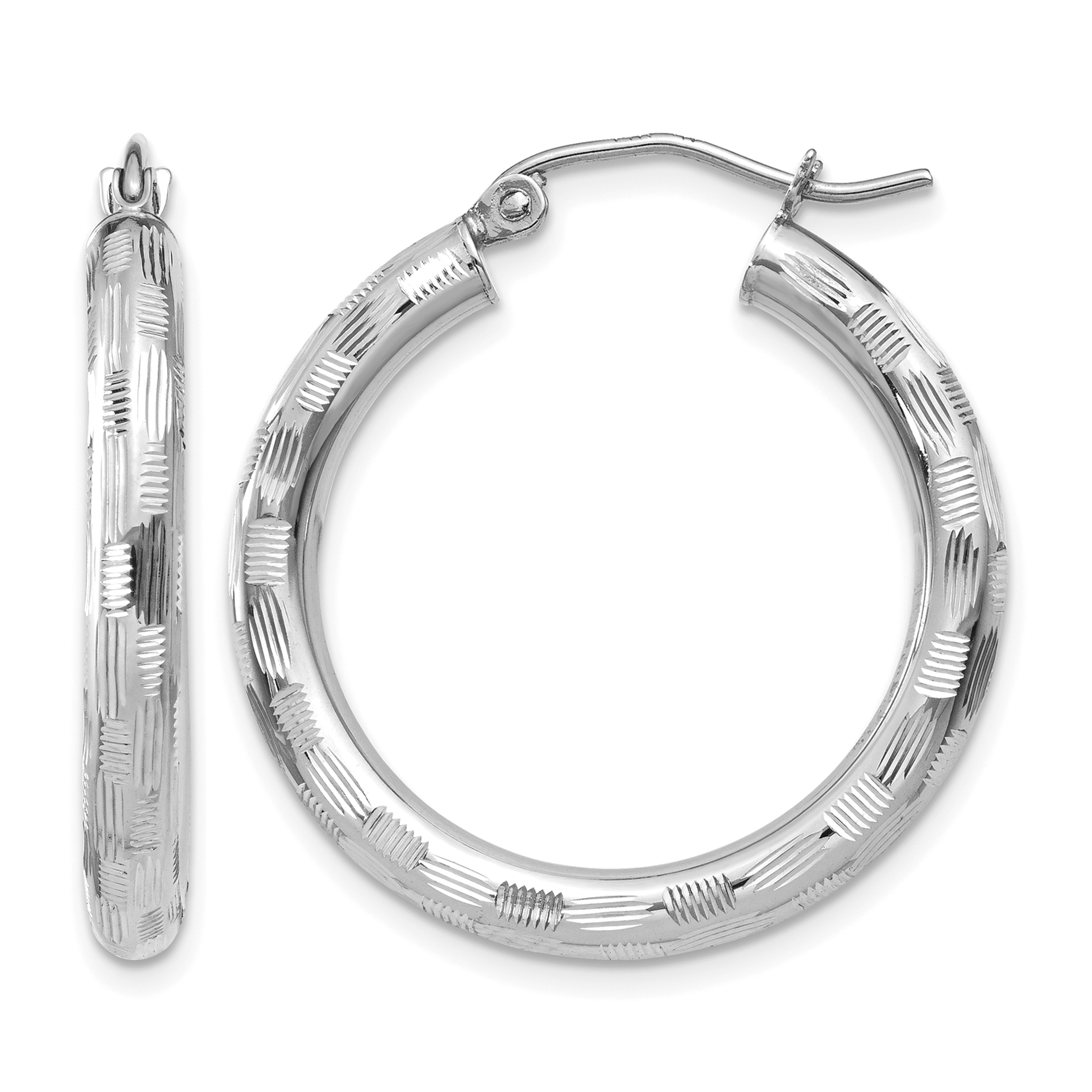 14k White Gold Diamond-cut Hoop Earrings (TF623)