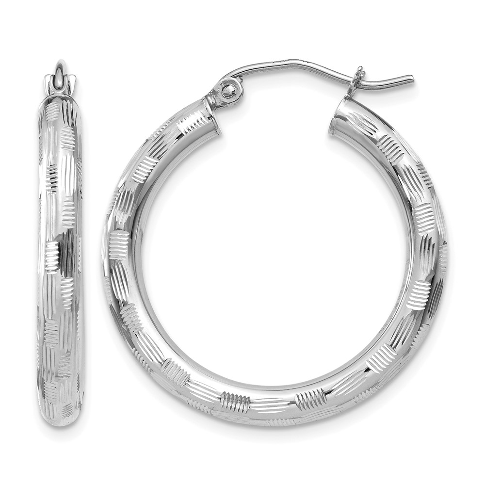 14k White Gold Diamond-cut Hoop Earrings (TF623)