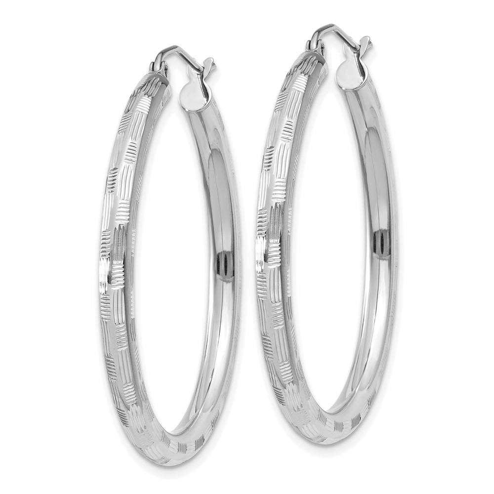 14k White Gold Diamond-cut Hoop Earrings (TF624)