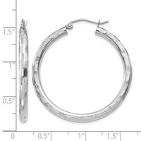 14K White Gold 3x 35mm Diamond-cut Tube Hoop Earrings view 4