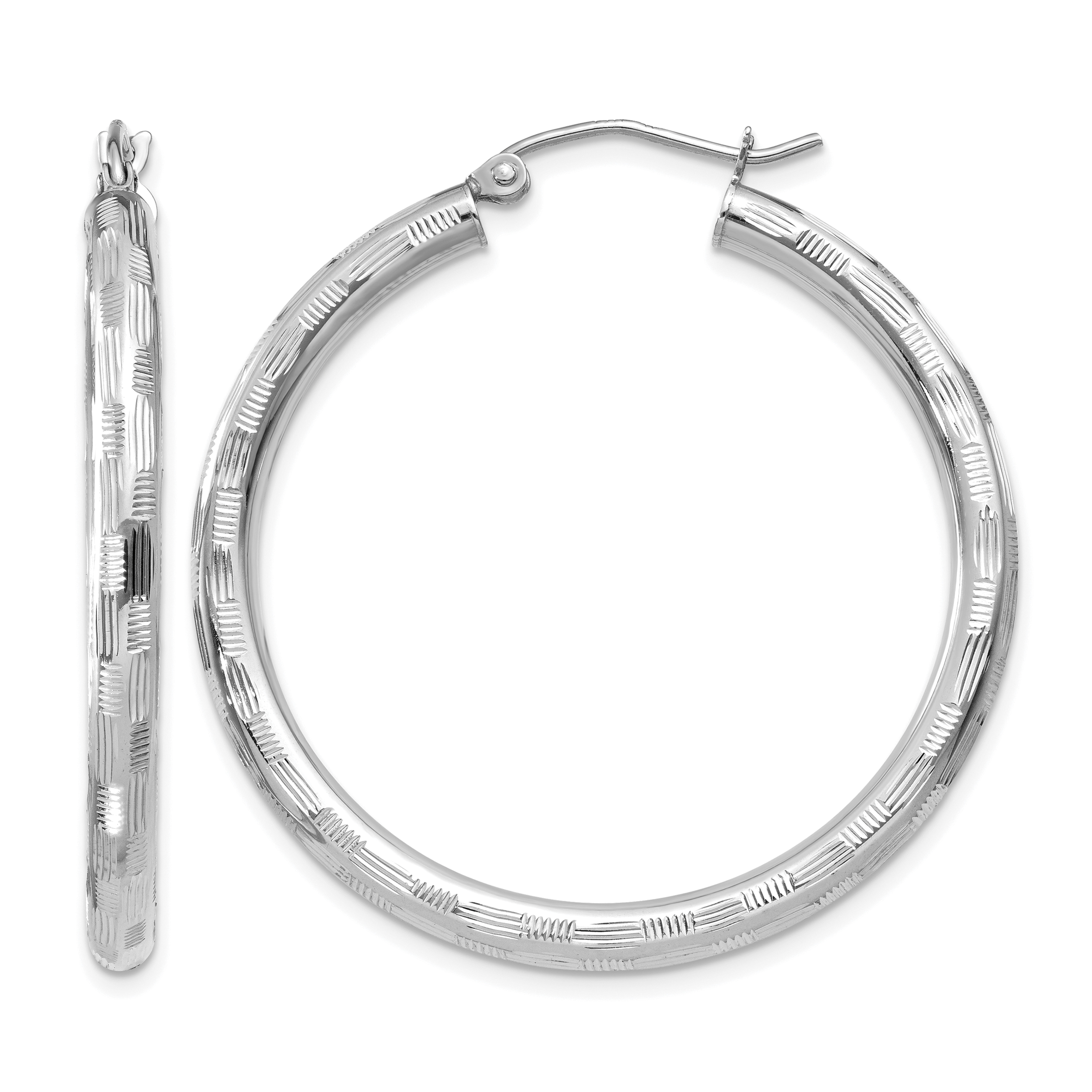 14k White Gold Diamond-cut Hoop Earrings (TF624)