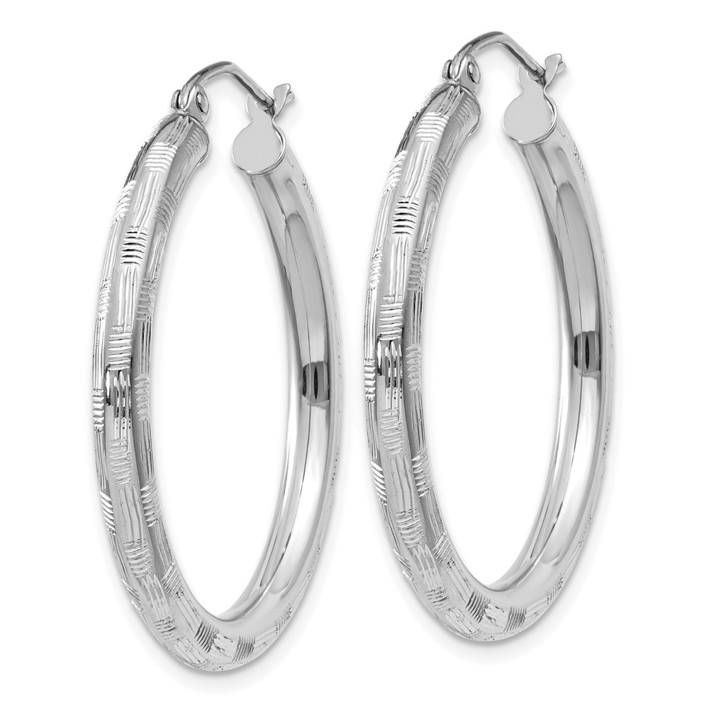 14k White Gold Diamond-cut Hoop Earrings (TF625)