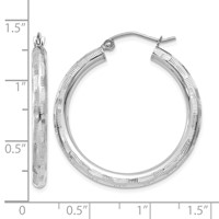 14K White Gold 3x 30mm Diamond-cut Tube Hoop Earrings view 4