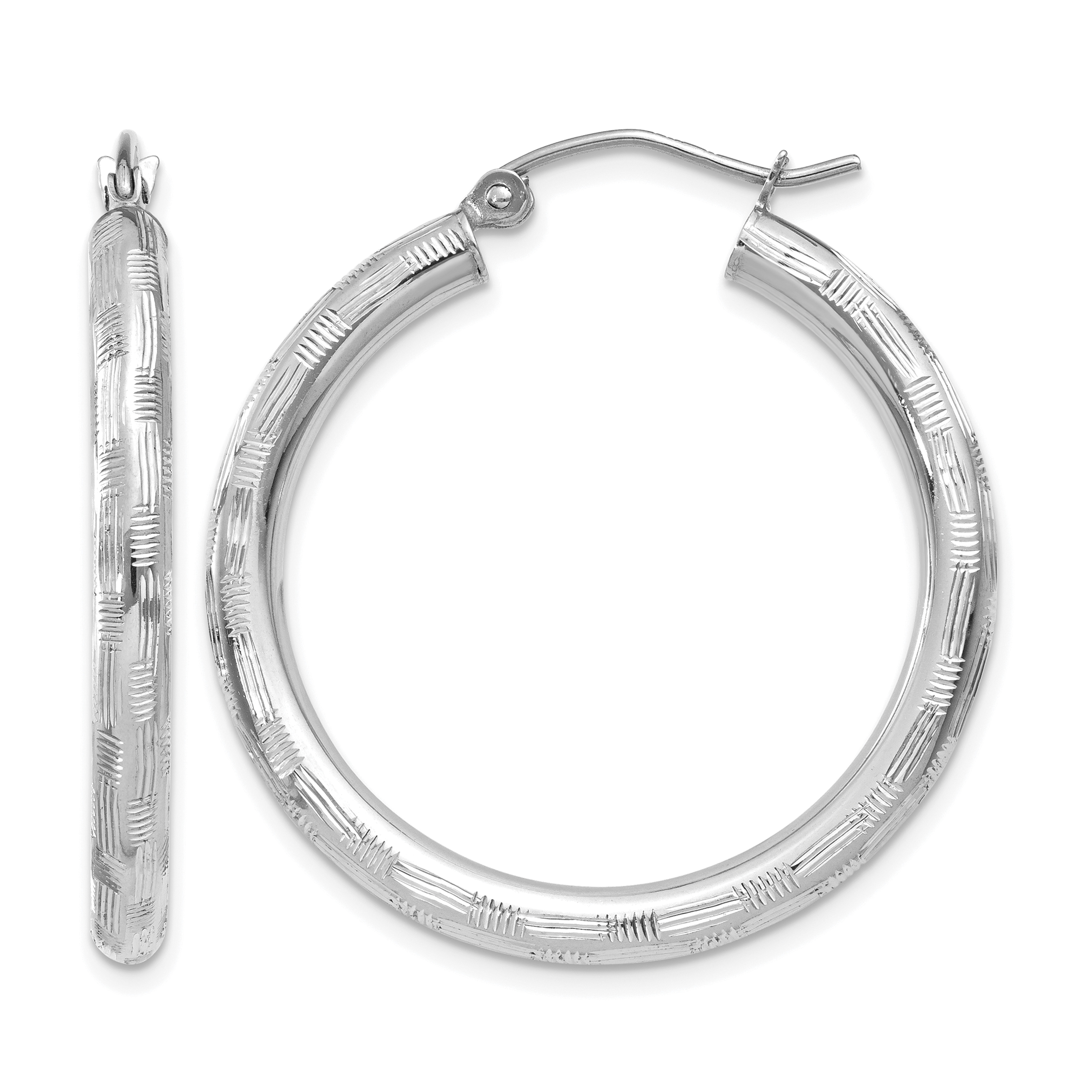 14k White Gold Diamond-cut Hoop Earrings (TF625)