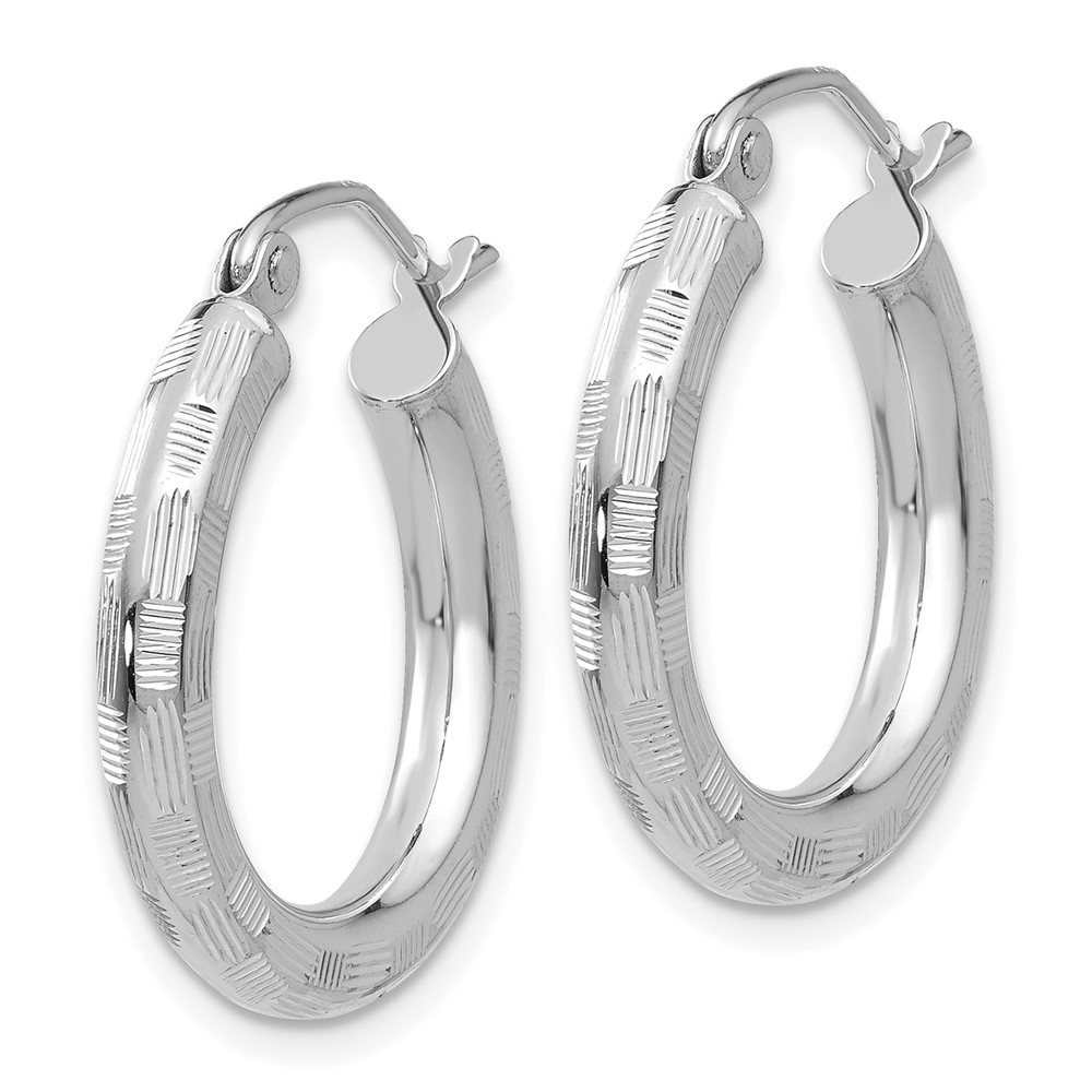14k White Gold Diamond-cut Hoop Earrings (TF626)