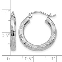 14K White Gold 3x 25mm Diamond-cut Tube Hoop Earrings view 4