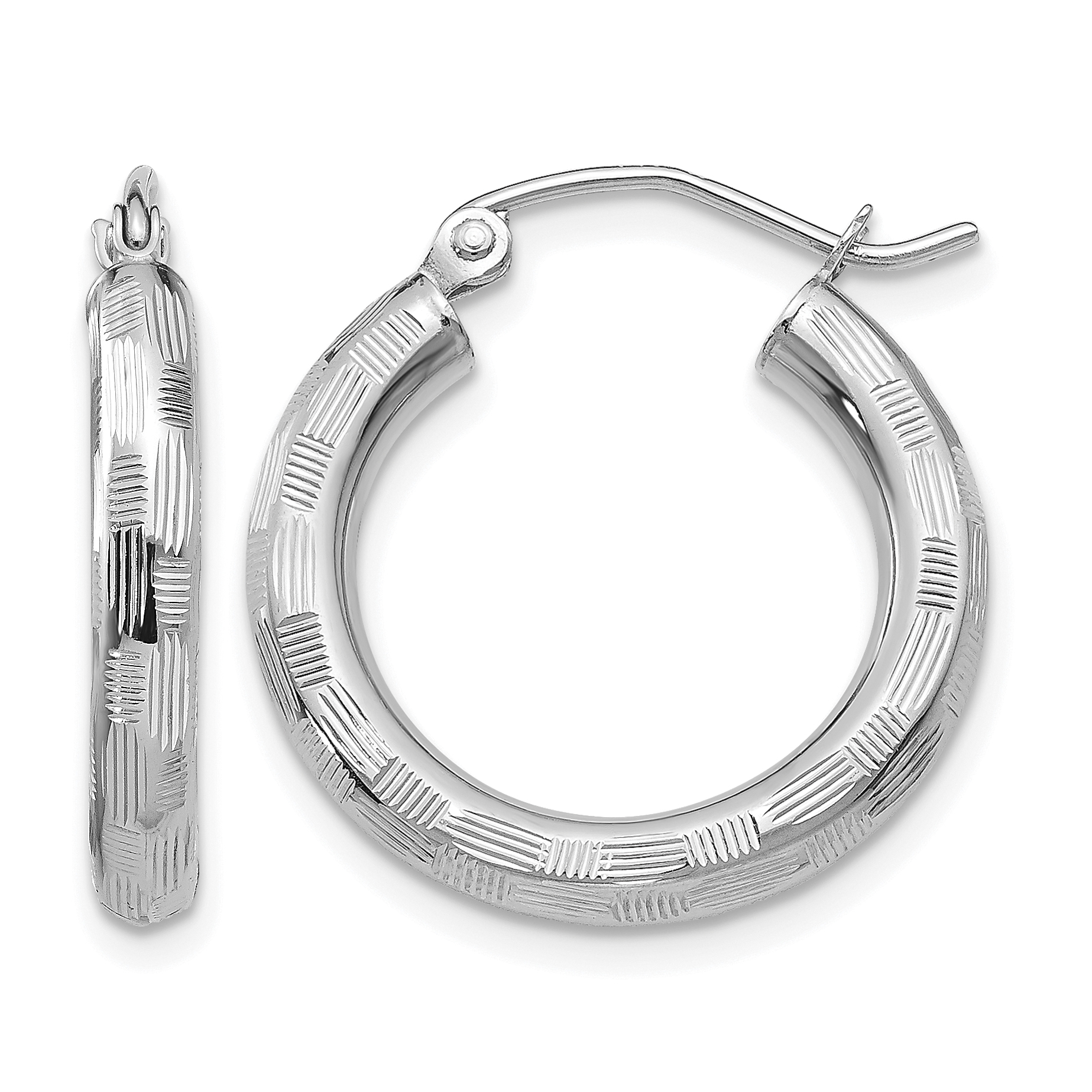 14k White Gold Diamond-cut Hoop Earrings (TF626)