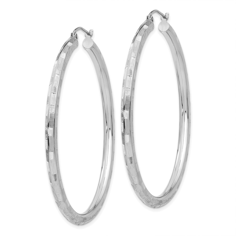 14k White Gold Diamond-cut Hoop Earrings (TF627)