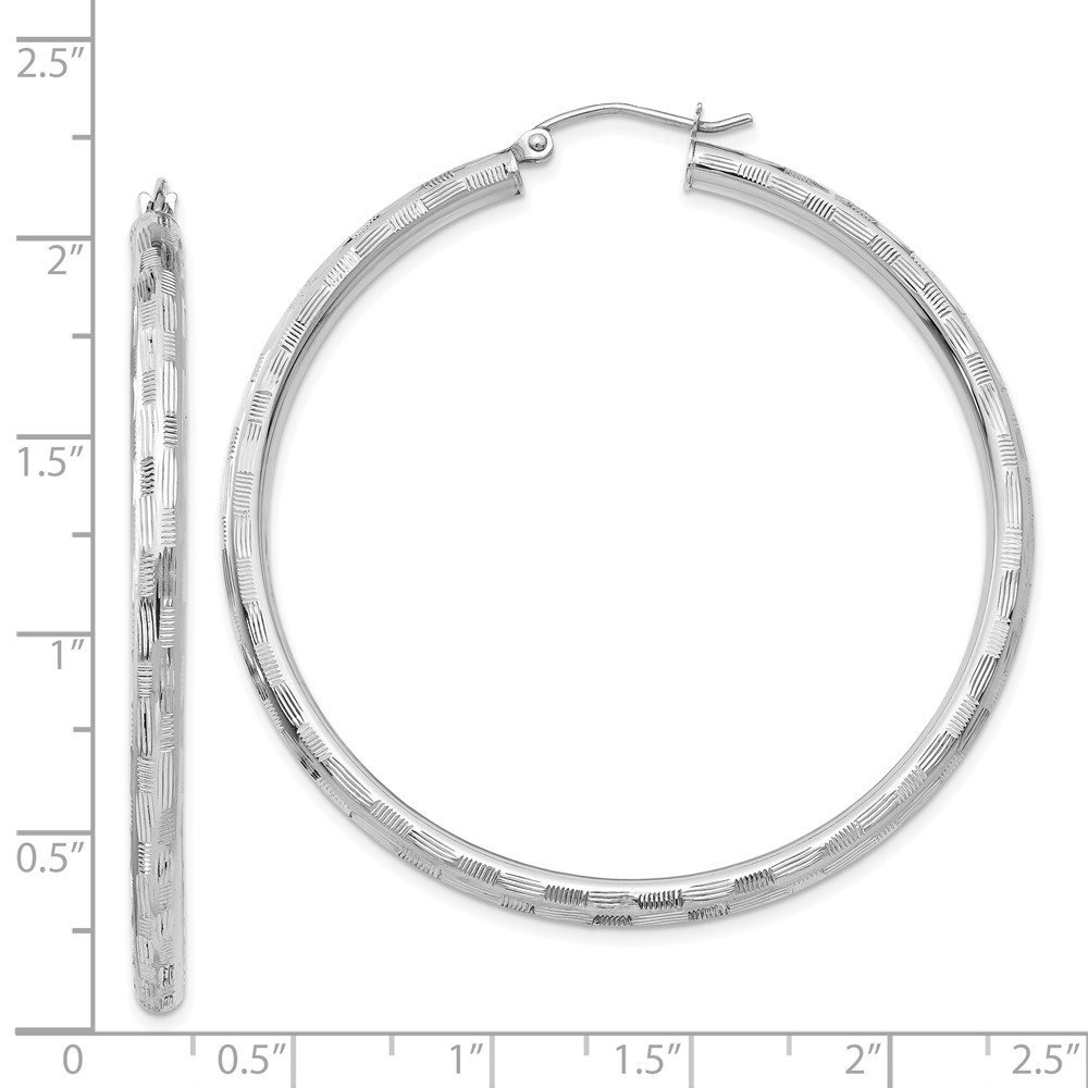 14k White Gold Diamond-cut Hoop Earrings (TF627)