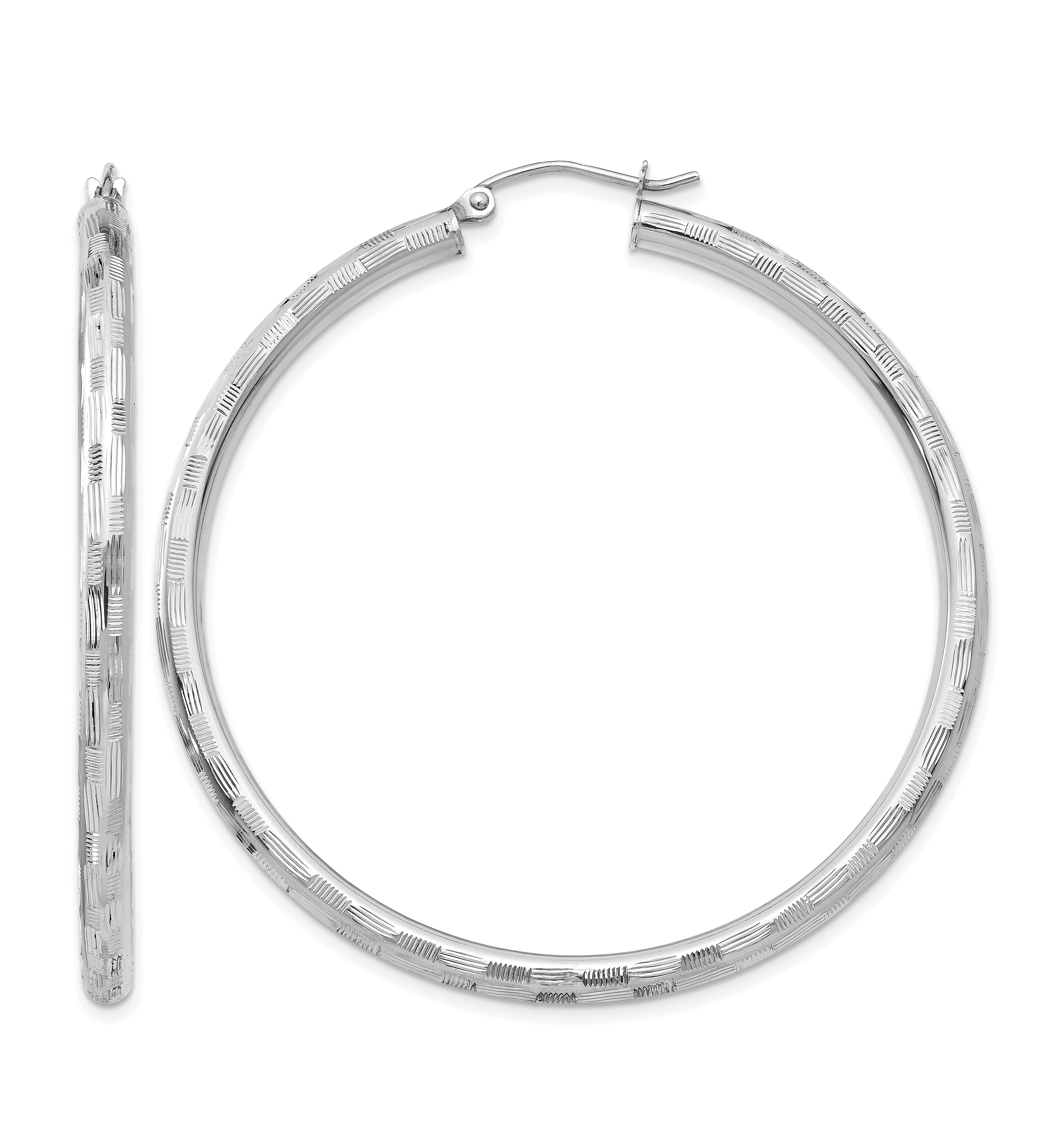 14k White Gold Diamond-cut Hoop Earrings (TF627)