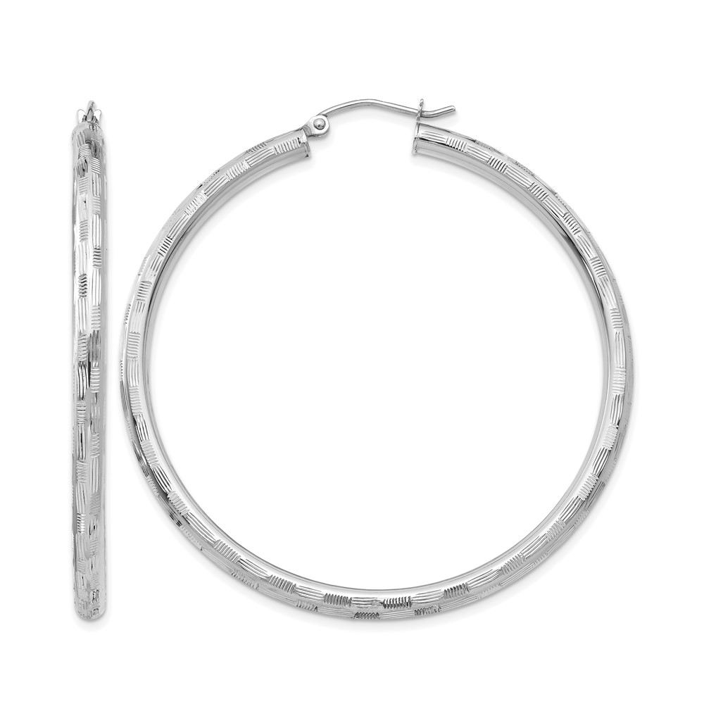 14k White Gold Diamond-cut Hoop Earrings (TF627)