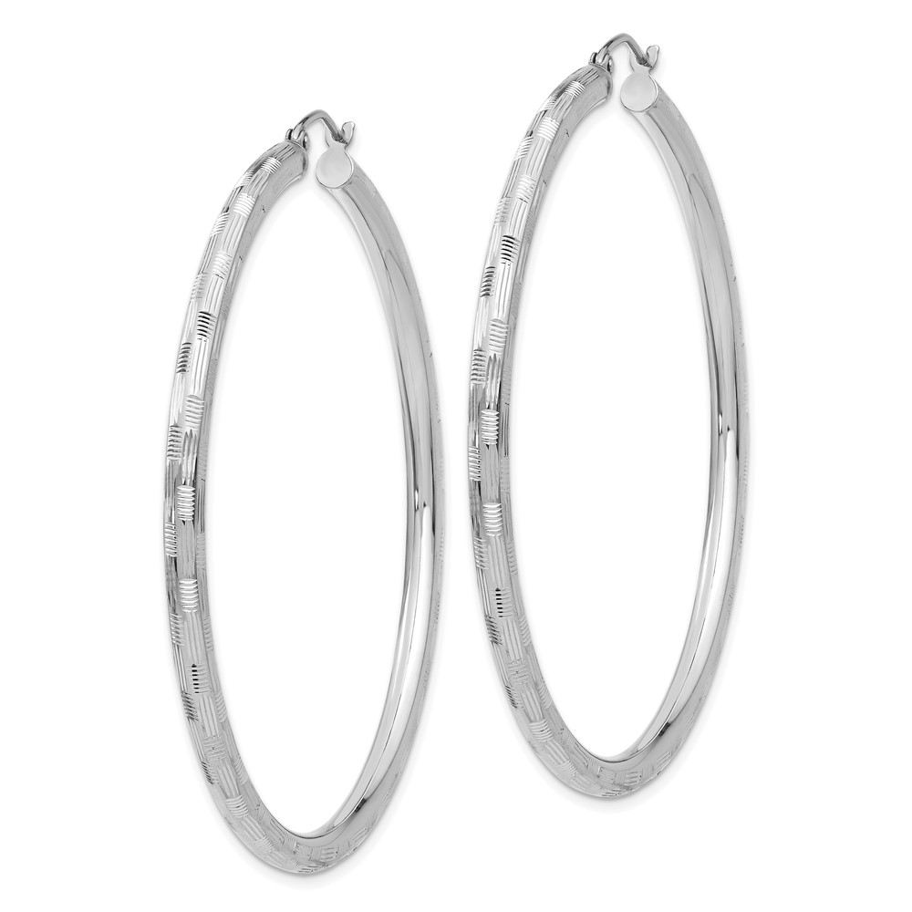 14k White Gold Diamond-cut Hoop Earrings (TF628)