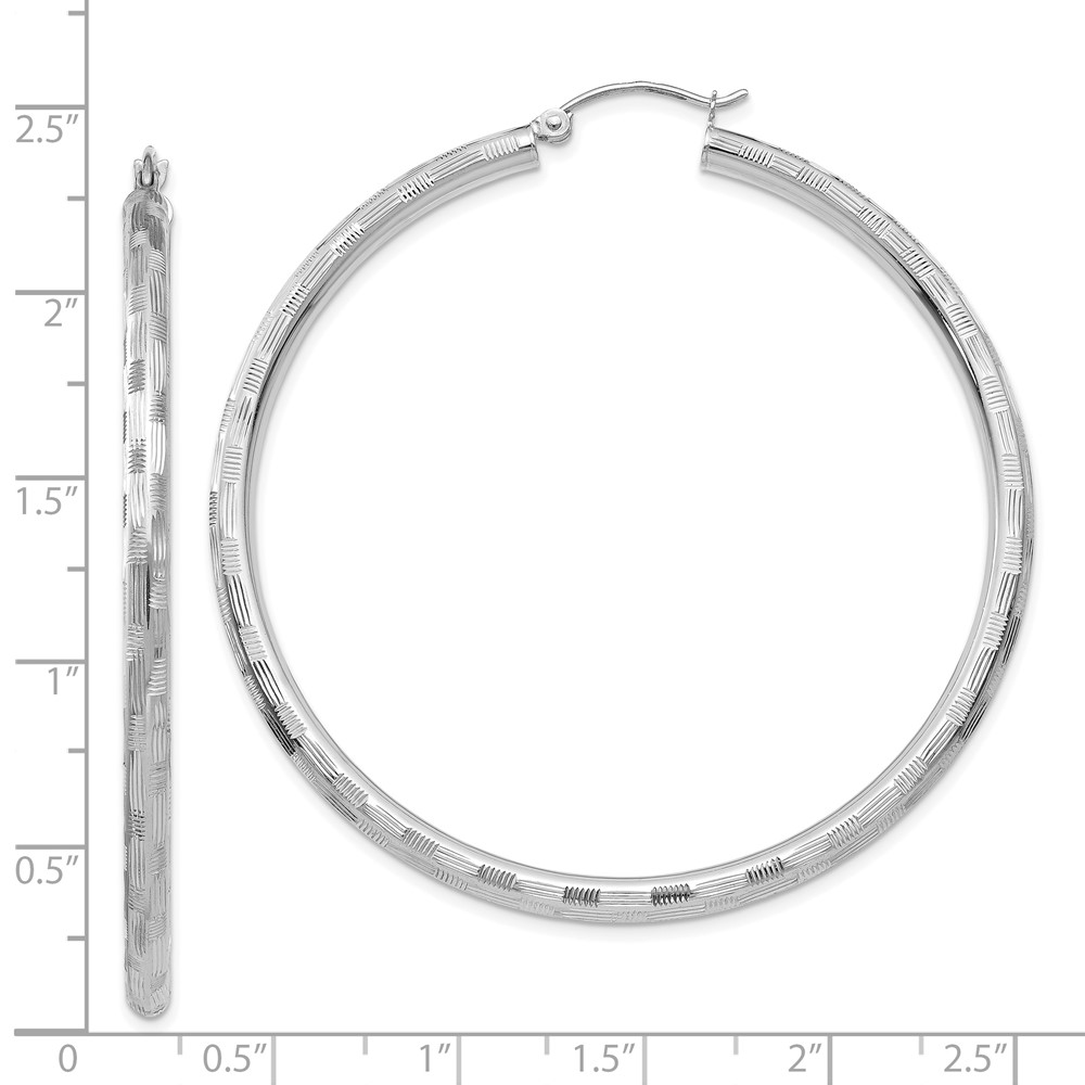 14k White Gold Diamond-cut Hoop Earrings (TF628)