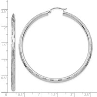 14K White Gold 3x 45mm Diamond-cut Tube Hoop Earrings view 4
