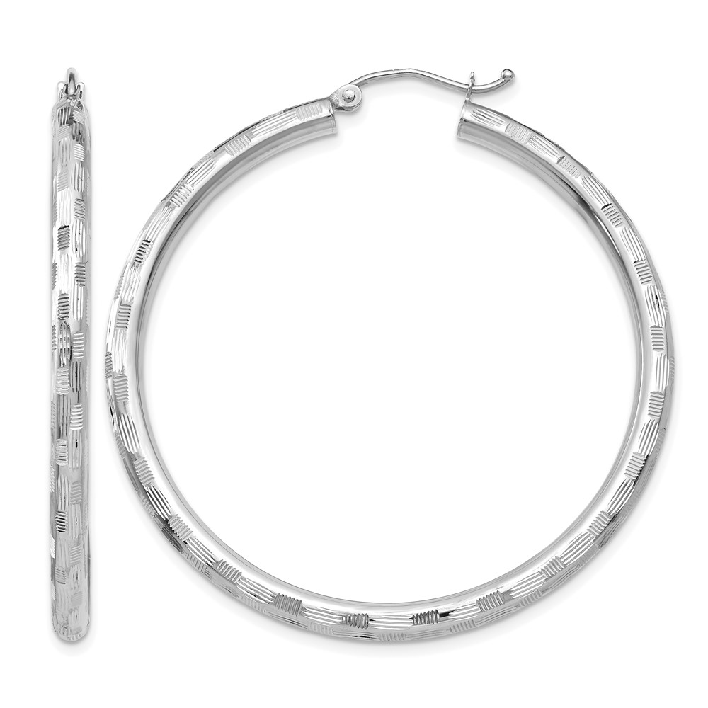 14k White Gold Diamond-cut Hoop Earrings (TF628)