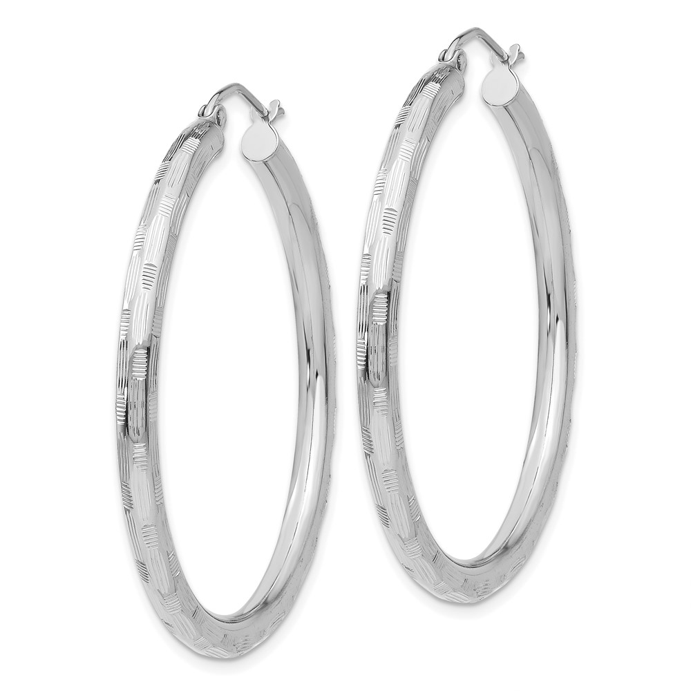 14k White Gold Diamond-cut Hoop Earrings (TF629)