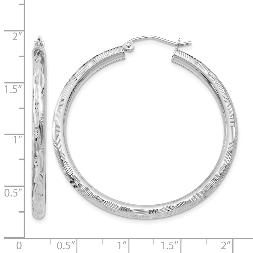 14k White Gold Diamond-cut Hoop Earrings (TF629)