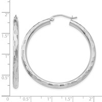 14K White Gold 3x 40mm Diamond-cut Tube Hoop Earrings view 4