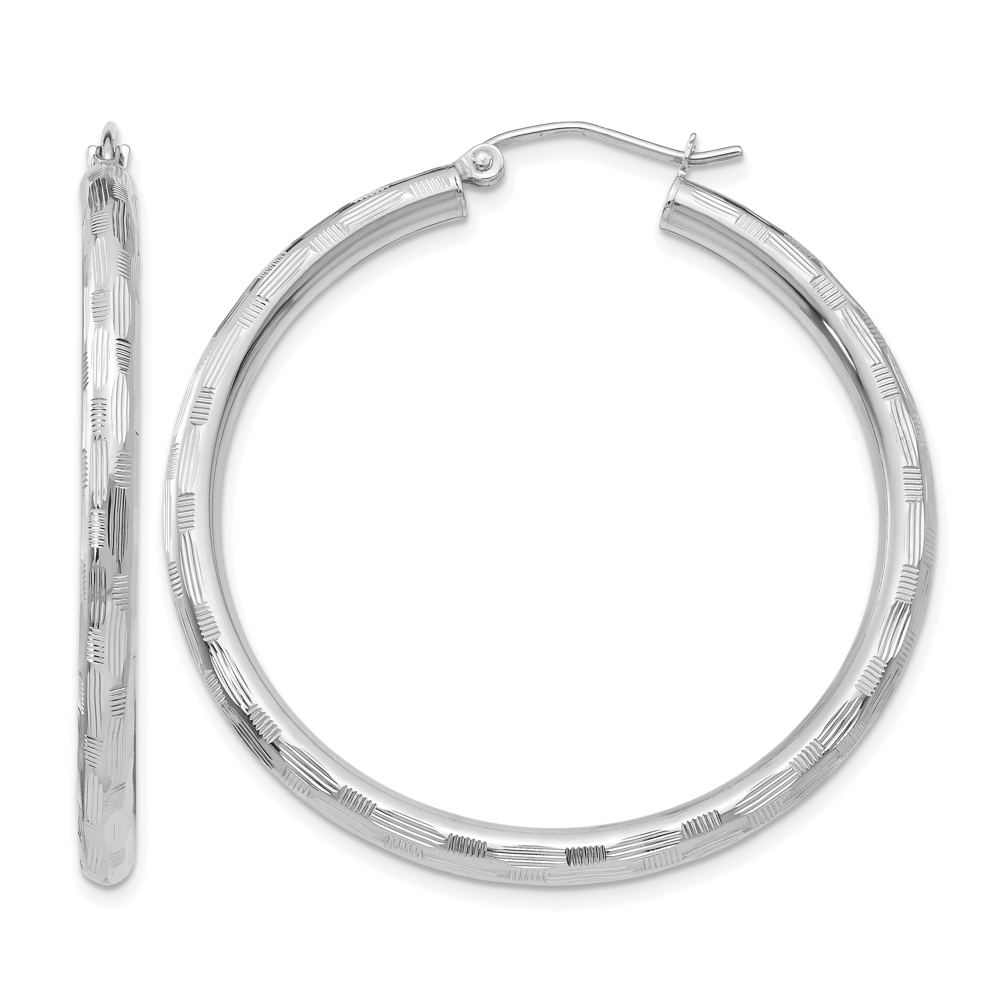 14k White Gold Diamond-cut Hoop Earrings (TF629)