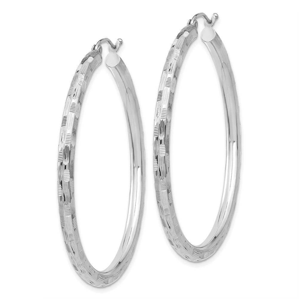 14k White Gold Diamond-cut Hoop Earrings (TF630)