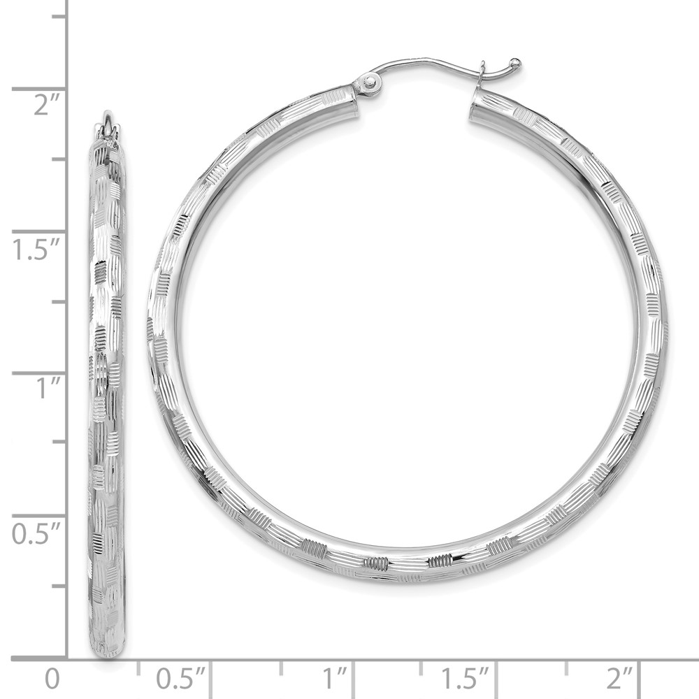 14k White Gold Diamond-cut Hoop Earrings (TF630)