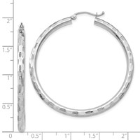 14K White Gold 3x 60mm Diamond-cut Tube Hoop Earrings view 4