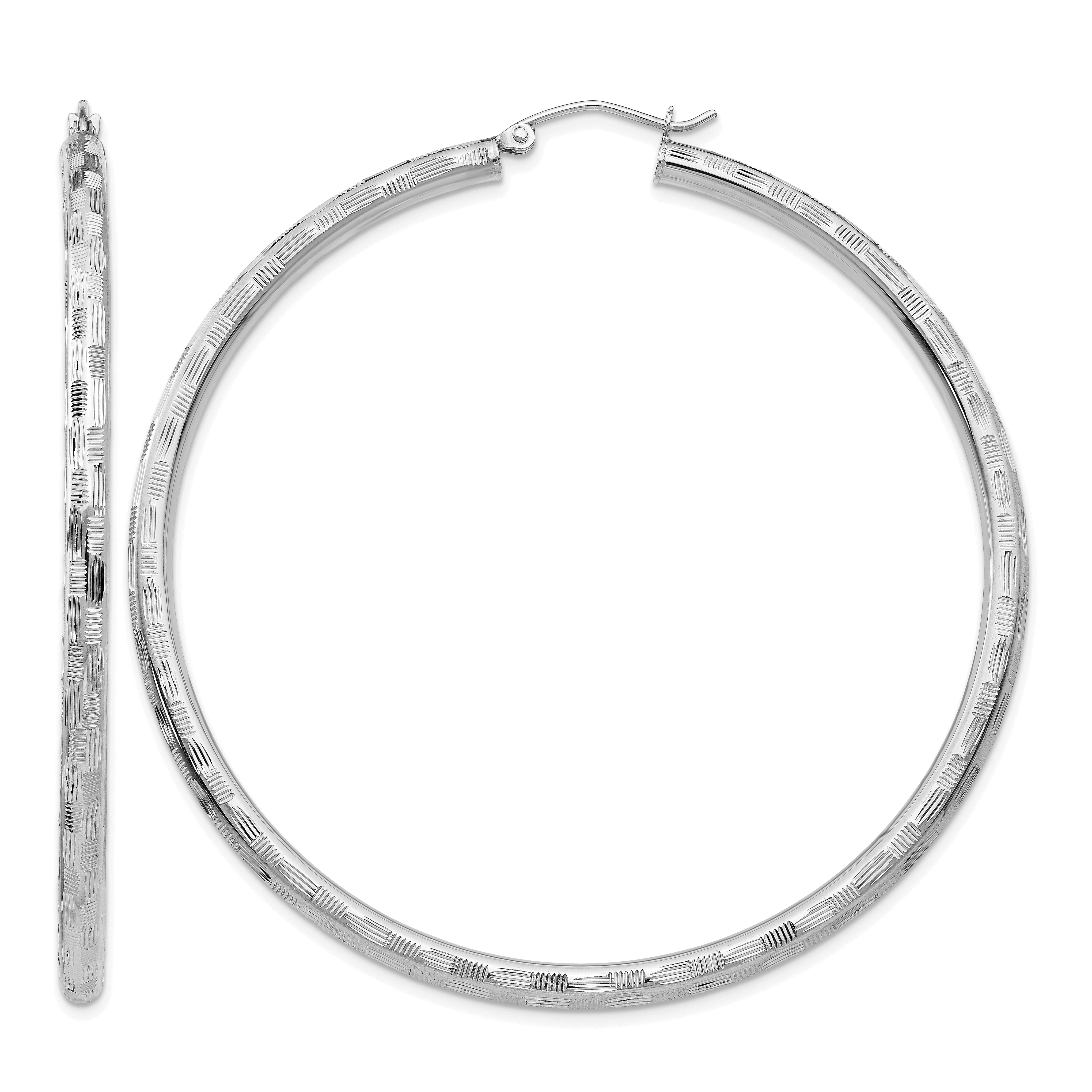 14k White Gold Diamond-cut Hoop Earrings (TF630)