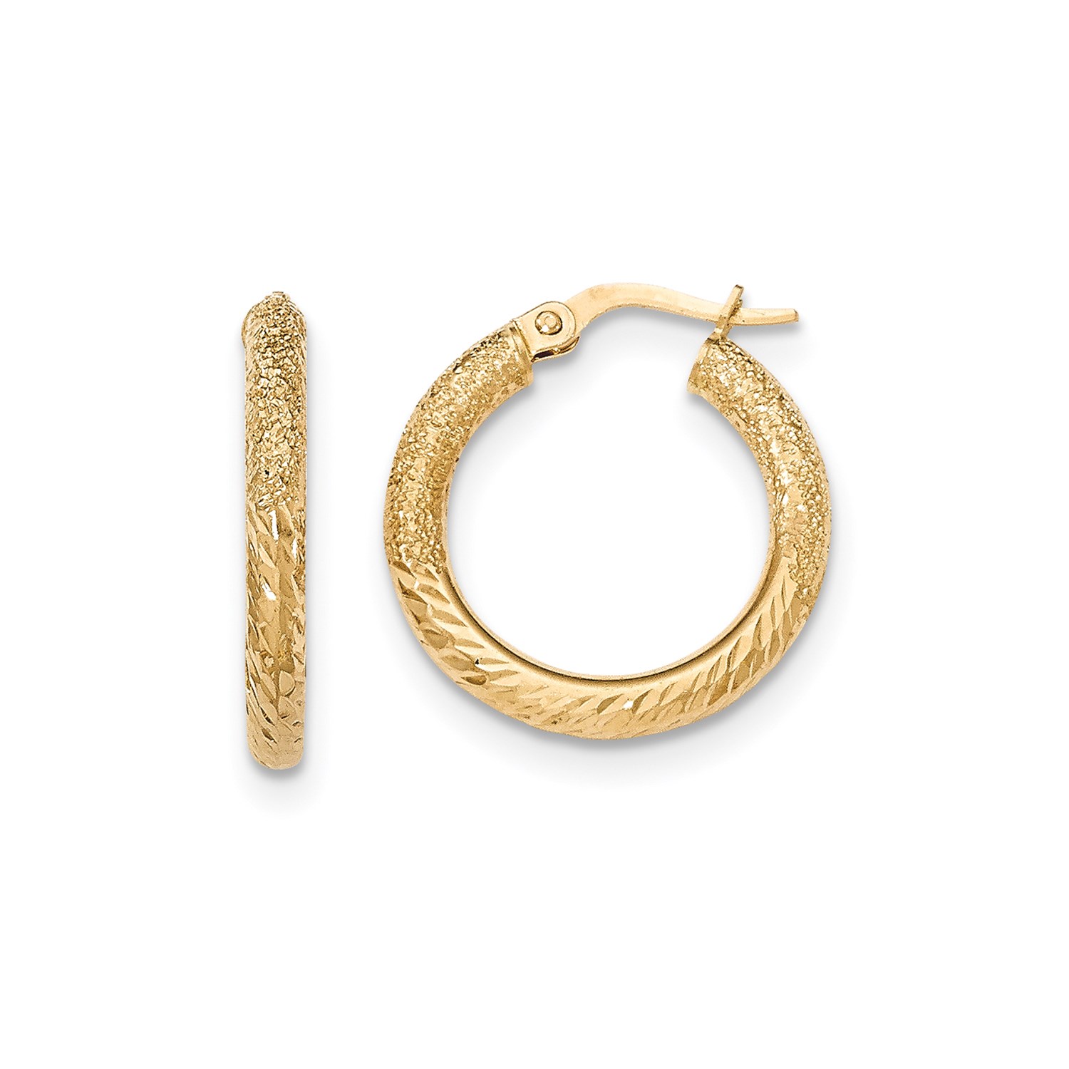 14k Yellow Gold Textured Diamond Cut Post Hoop Earrings 0 9in Long Image Is Loading 14k Yellow Gold Textured Diamond Cut Post Hoop
