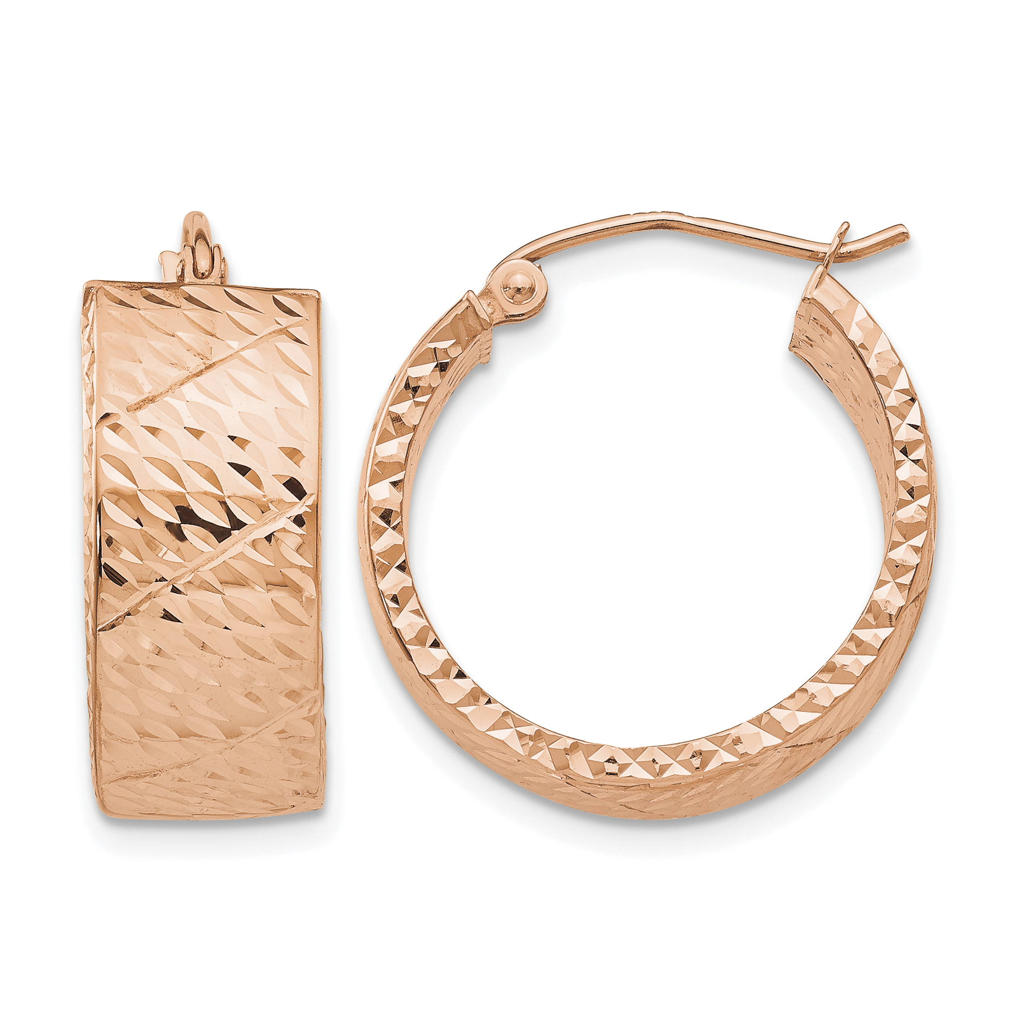 14k Rose Gold Diamond Cut Hoop Earrings (TF651)