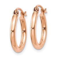 14K Rose Gold 2x 15mm Polished Lightweight Tube Hoop Earrings view 2