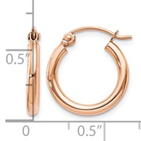 14K Rose Gold 2x 15mm Polished Lightweight Tube Hoop Earrings view 4