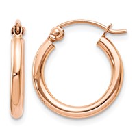 14K Rose Gold 2x 15mm Polished Lightweight Tube Hoop Earrings view 1