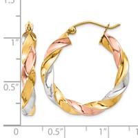 14K Tri-color Light Twisted Hoop Earrings view 4