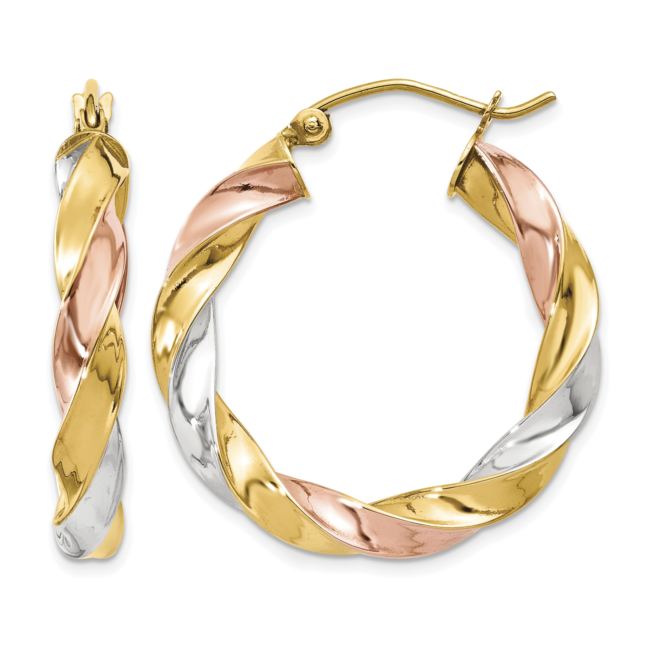 14k Tri-color Light Twisted Hoop Earrings (TF653)
