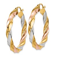 14K Tri-color Light Twisted Hoop Earrings view 2