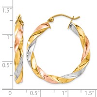 14K Tri-color Light Twisted Hoop Earrings view 4