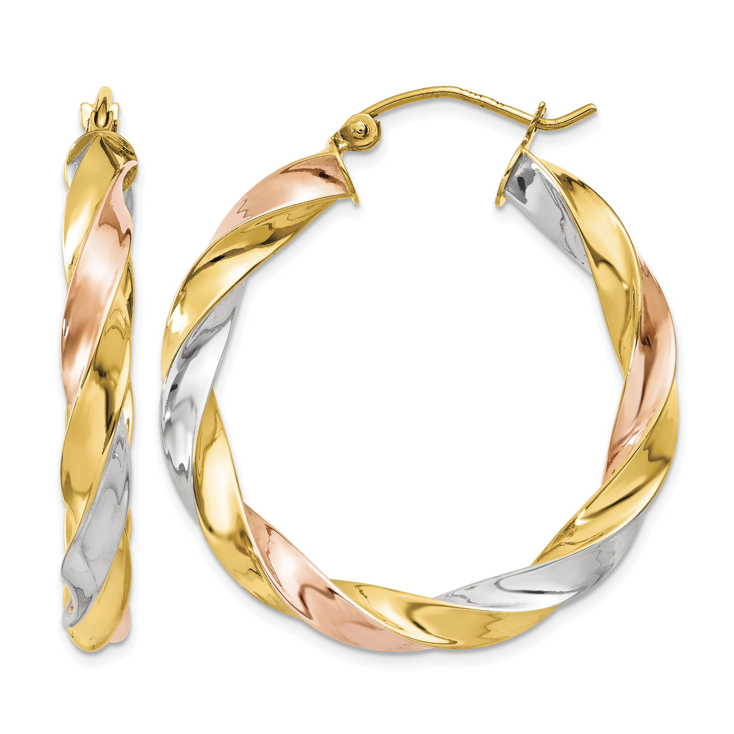 14k Tri-color Light Twisted Hoop Earrings (TF654)