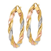 14K Tri-color Light Twisted Hoop Earrings view 2