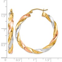14K Tri-color Light Twisted Hoop Earrings view 4