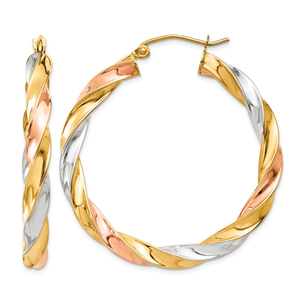 14k Tri-color Light Twisted Hoop Earrings (TF655)