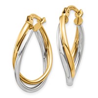 14K Two-Tone Polished Oval Hoop Earrings view 2