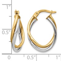 14K Two-Tone Polished Oval Hoop Earrings view 4