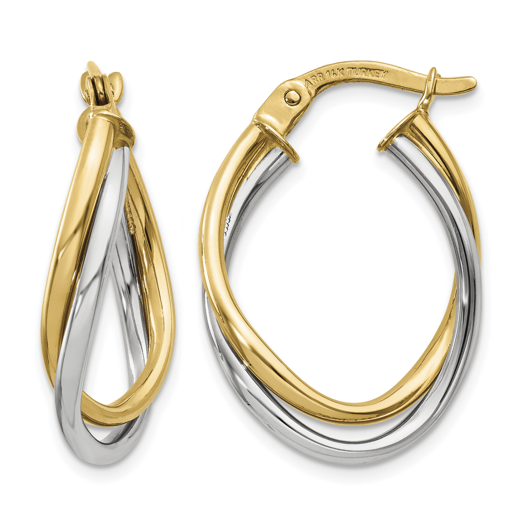 14K Two-Tone Polished Oval Hoop Earrings (TF656)