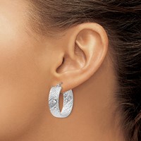 14K White Gold Diamond Cut Hoop Earrings view 3