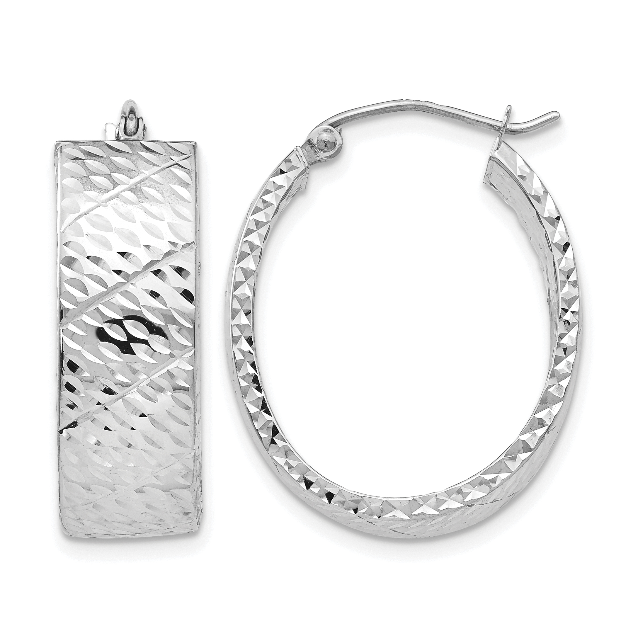 14k White Gold Diamond Cut Hoop Earrings (TF658)