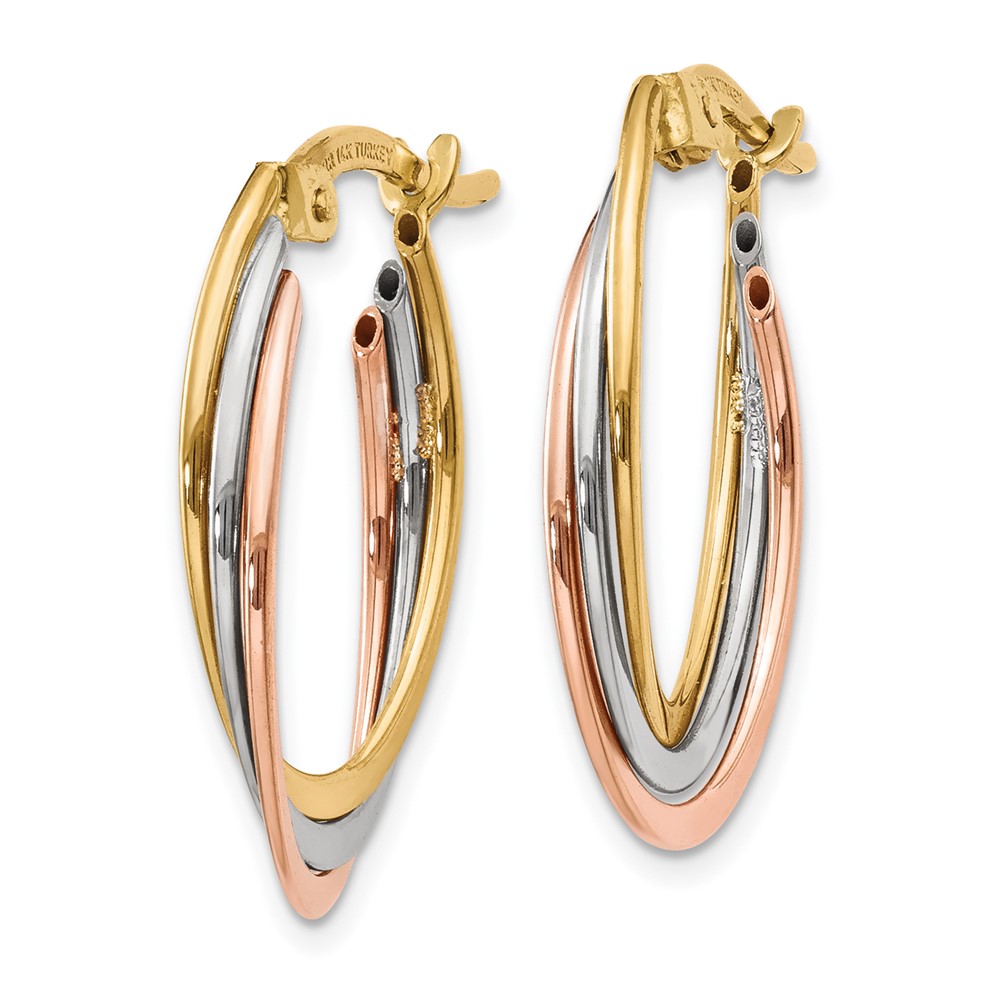 14K Tri-Color Polished Oval Hoop Earrings (TF662)